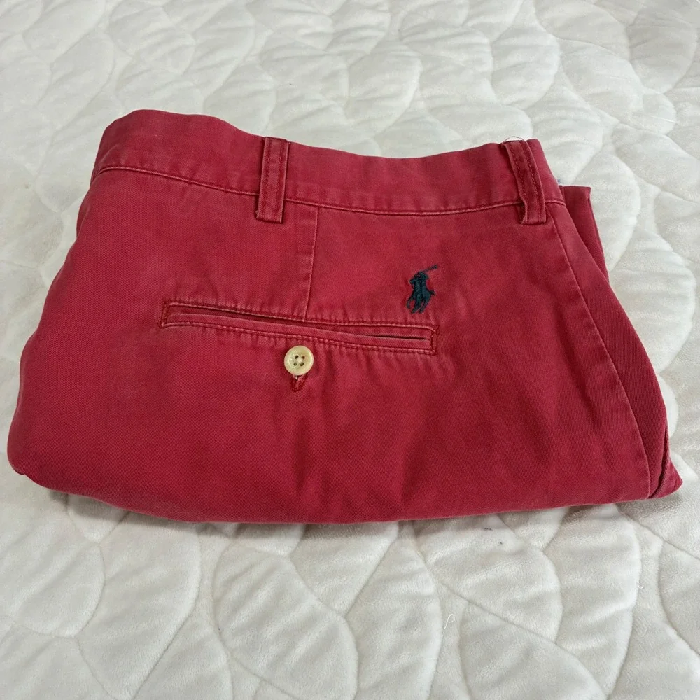 Polo by Ralph Lauren Mens Red Cotton Chino Shorts Size 42‎ Pony Logo Casual